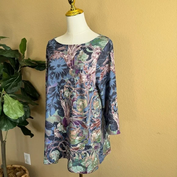 Soft Surroundings Botanical Tuileries 3/4 Sleeve Tunic Womens L Lagenlook Floral - Picture 5 of 12